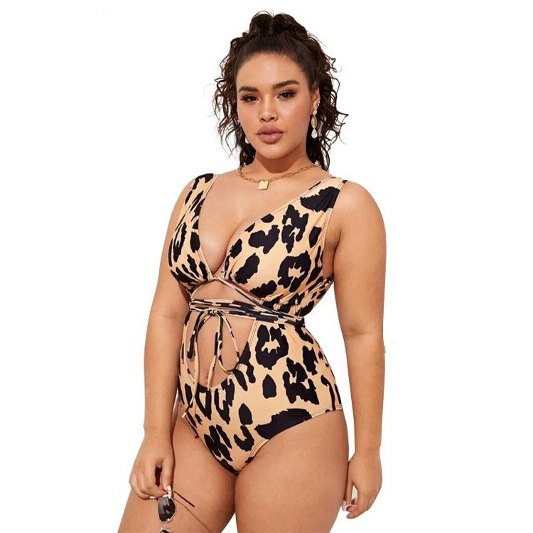 Sexy Print Plus Size Leopard Bikini Ladies One Piece Swimsuit Mature Micro Bikini Plus Size