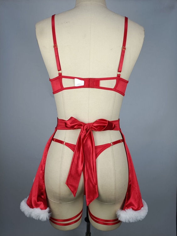 Red Sexy Erotic Lingerie Set Christmas Bow Uniform Female Four-Piece Set