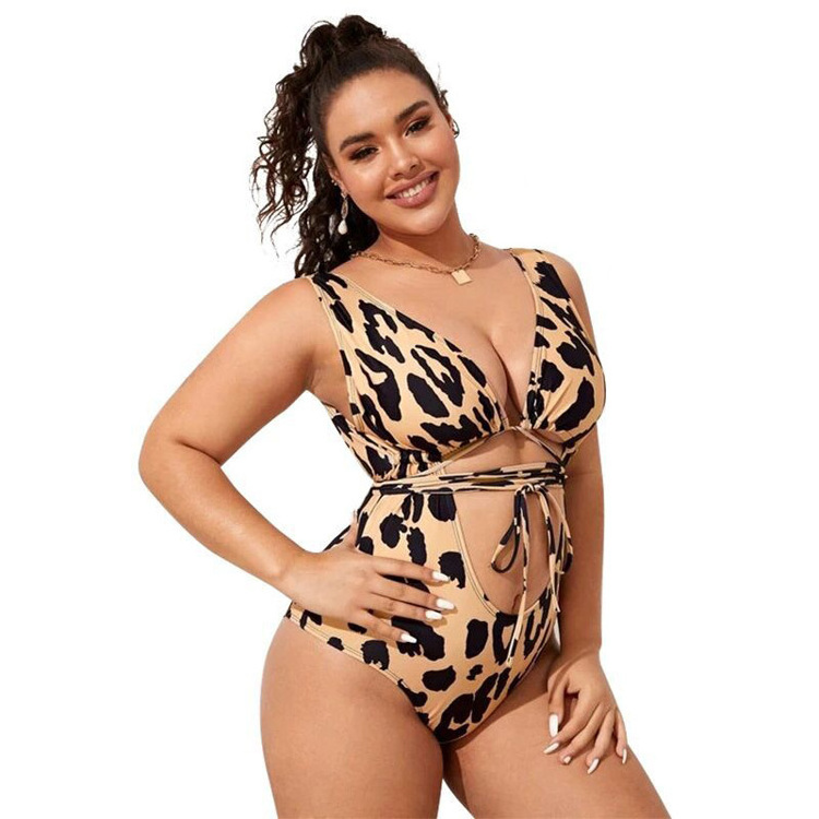 Sexy Print Plus Size Leopard Bikini Ladies One Piece Swimsuit Mature Micro Bikini Plus Size