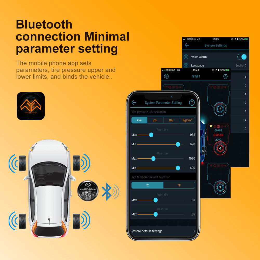 External TPMS OEM ODM Sensor IOS/Android Tire Pressure Monitoring System BLE 5.0 TPMS Sensor