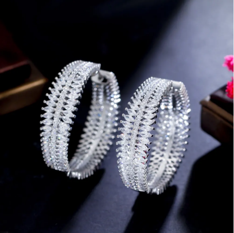 Vintage Brass Bright Heavy African Cubic Zirconia Pave Gold Plated Round Big Wide Statement Wedding Hoop Earrings for Women