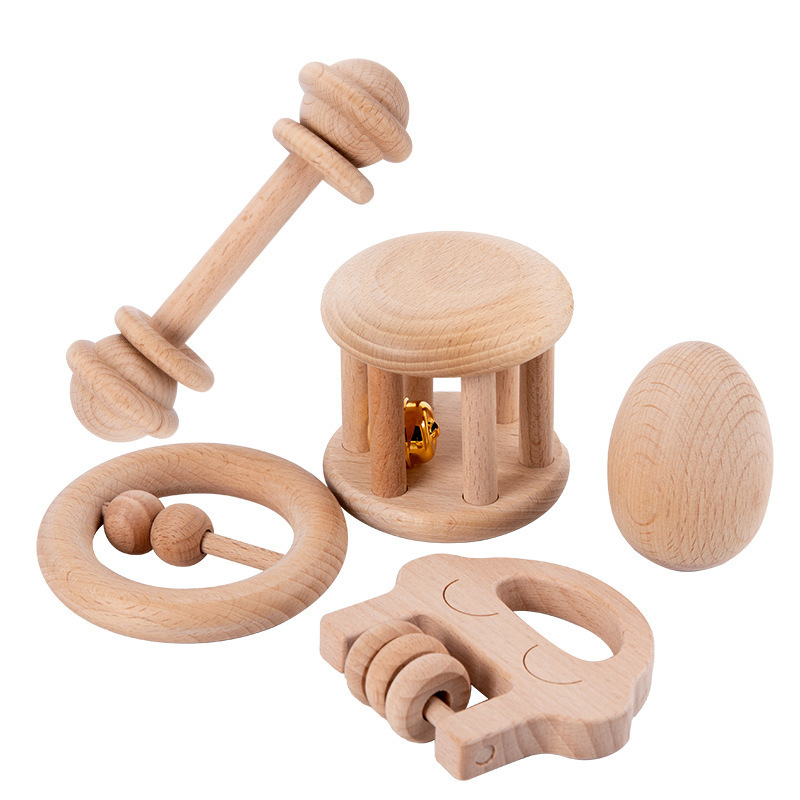 Wholesale Products Beech Wooden Teething Toys Montessori Wood Rattle for Infant Baby Kids ODM OEM Support