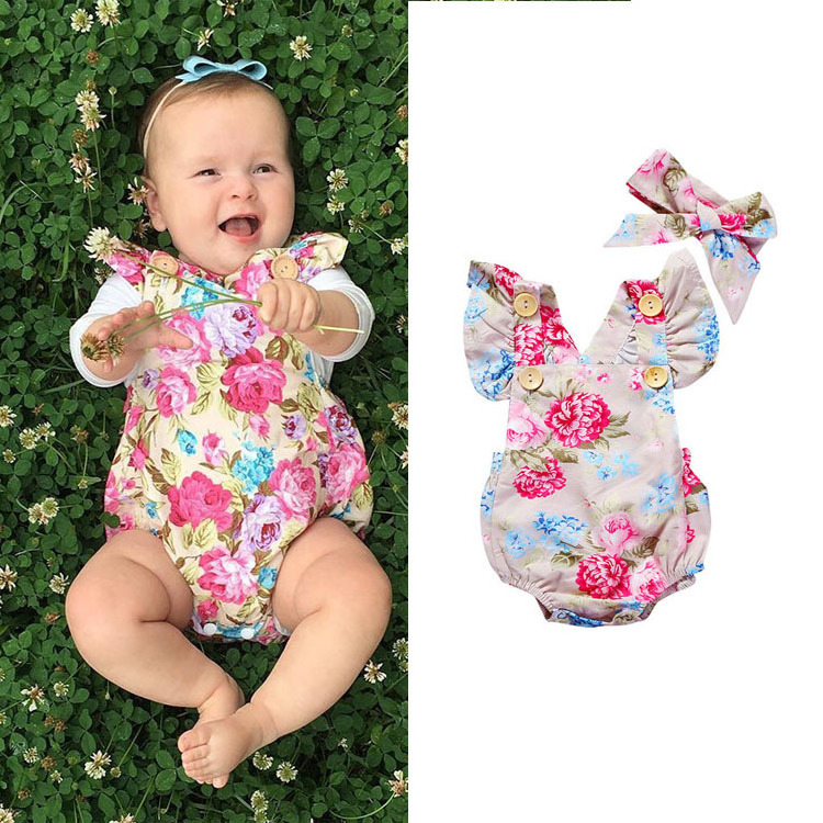 Baby Clothing Girl Newborn Baby Clothes Baby Romper with Headband Hot Sale Ruffled