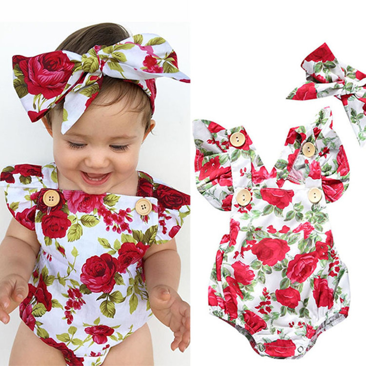 Baby Clothing Girl Newborn Baby Clothes Baby Romper with Headband Hot Sale Ruffled