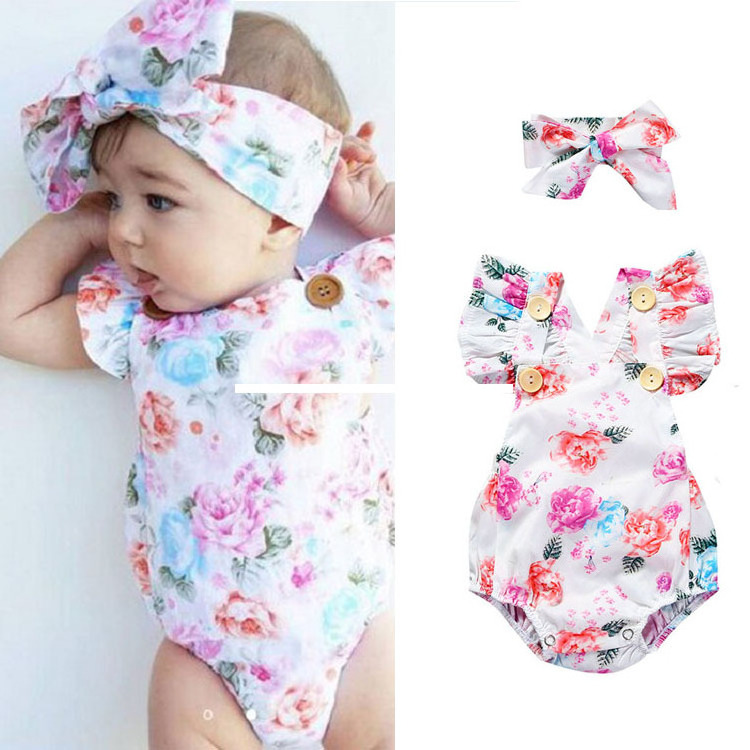 Baby Clothing Girl Newborn Baby Clothes Baby Romper with Headband Hot Sale Ruffled