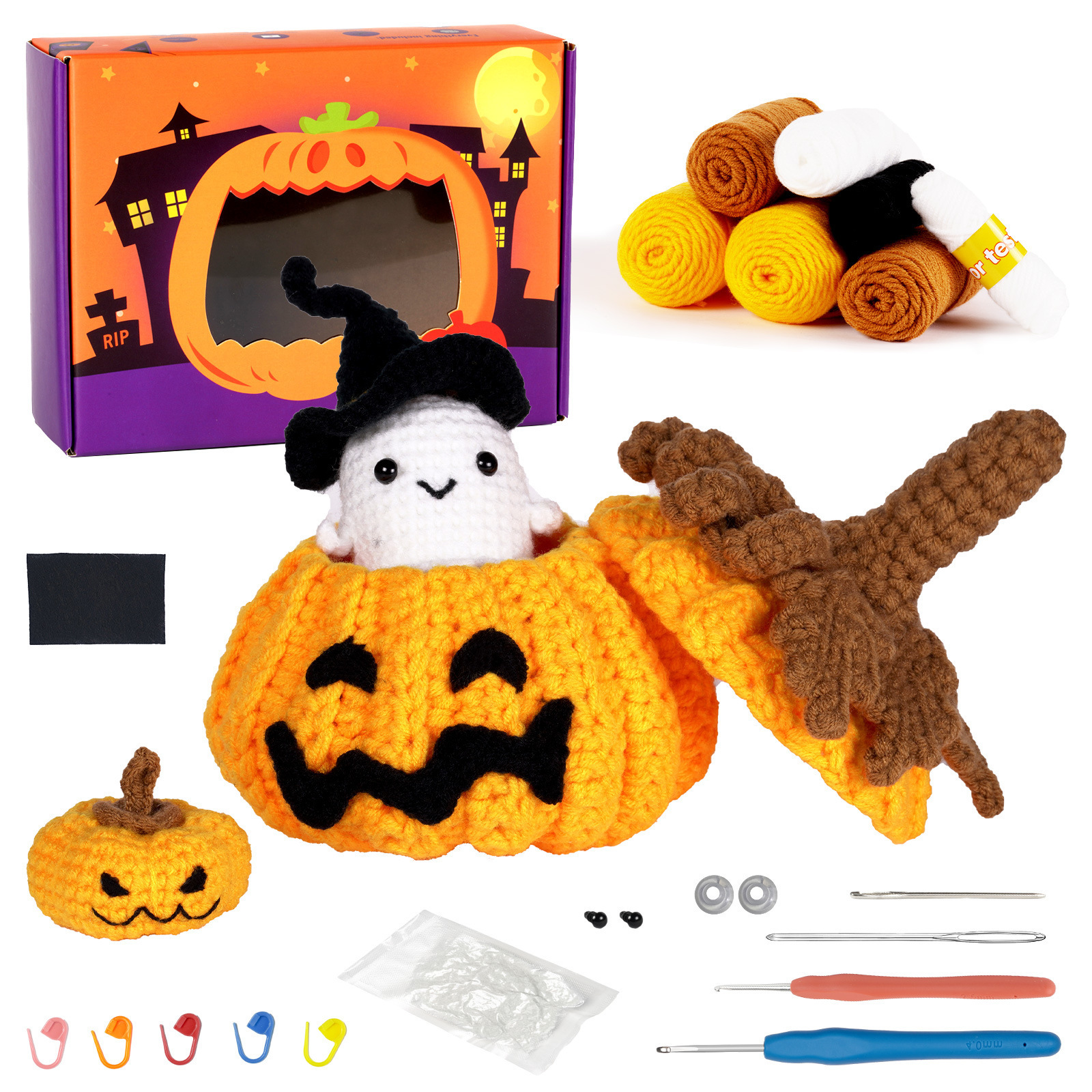 Crochet Kit for Beginners with Easy Peasy Yarn for Crocheting Halloween Pumpkin Decoration