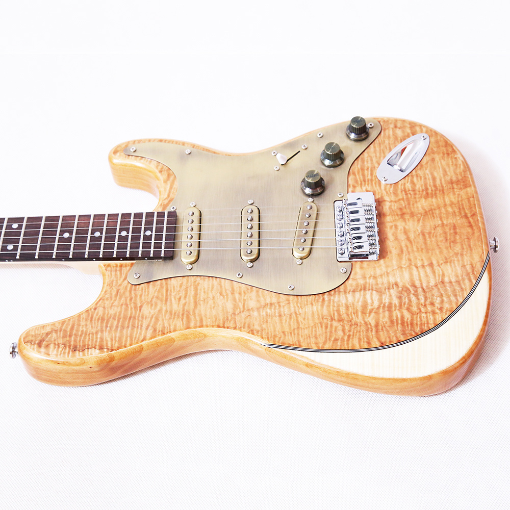 Chinese manufacturer Yellow Flame Maple Top ST Electric Guitar with Bronze pickguard