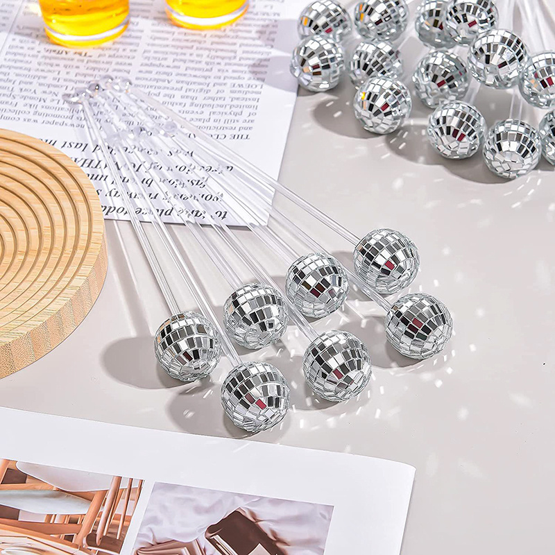 Disco Ball Drink Stirrers Cocktail Plastic Acrylic Swizzle Sticks Reusable Decoration Swizzle Sticks