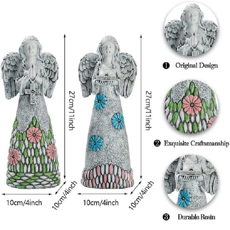 Resin Angel Figurines Solar Garden Statues Outdoor Sculptures for Patio Yard Lawn Decorations