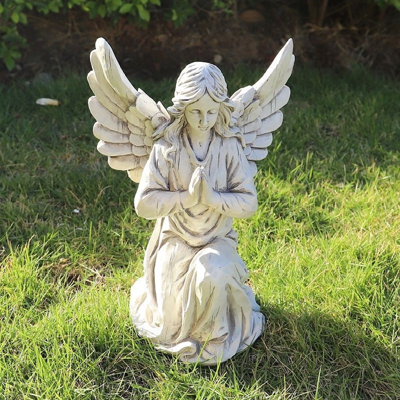 Resin Memorial Gifts Outdoor Garden Sculpture Pray Angel Figurines for Cemetery Decorations