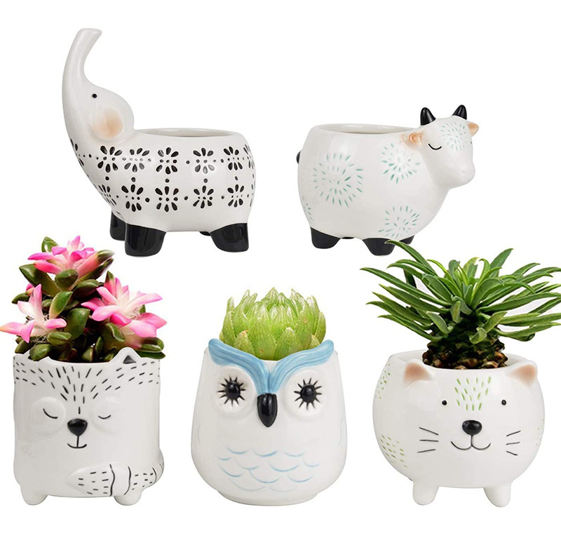 Succulent Planter Pots Cute Ceramic Animal Set Home Decor Gifts