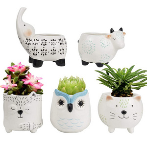 Succulent Planter Pots Cute Ceramic Animal Set Home Decor Gifts