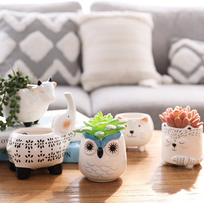 Succulent Planter Pots Cute Ceramic Animal Set Home Decor Gifts