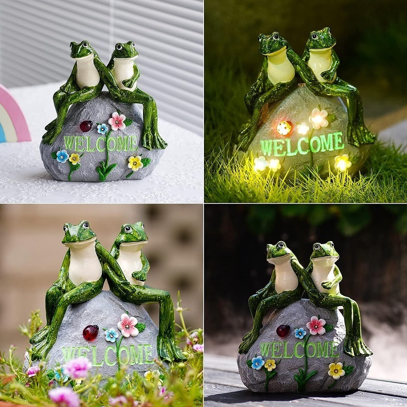 Resin Crafts & Gifts Solar Couple Frog Statue for Garden Decor Outdoor Lawn Decor Figurines for Patio