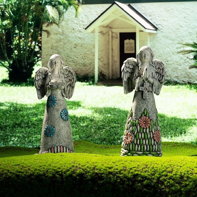 Resin Angel Figurines Solar Garden Statues Outdoor Sculptures for Patio Yard Lawn Decorations