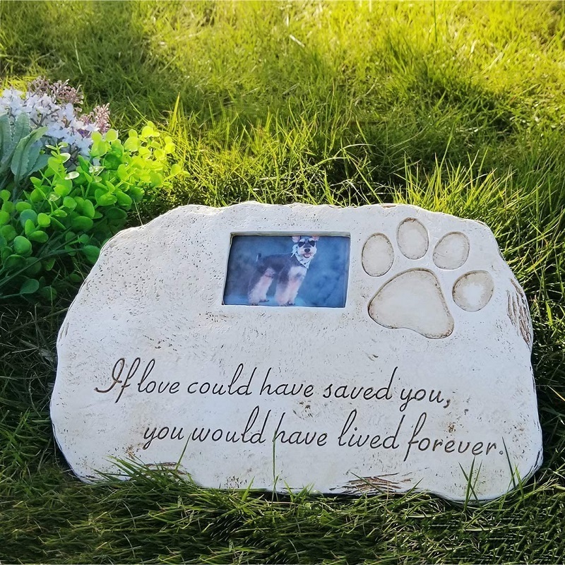 resin crafts animal sculpture Pet Tombstone Dog or Cat Memorial Stone in Lawn and Garden