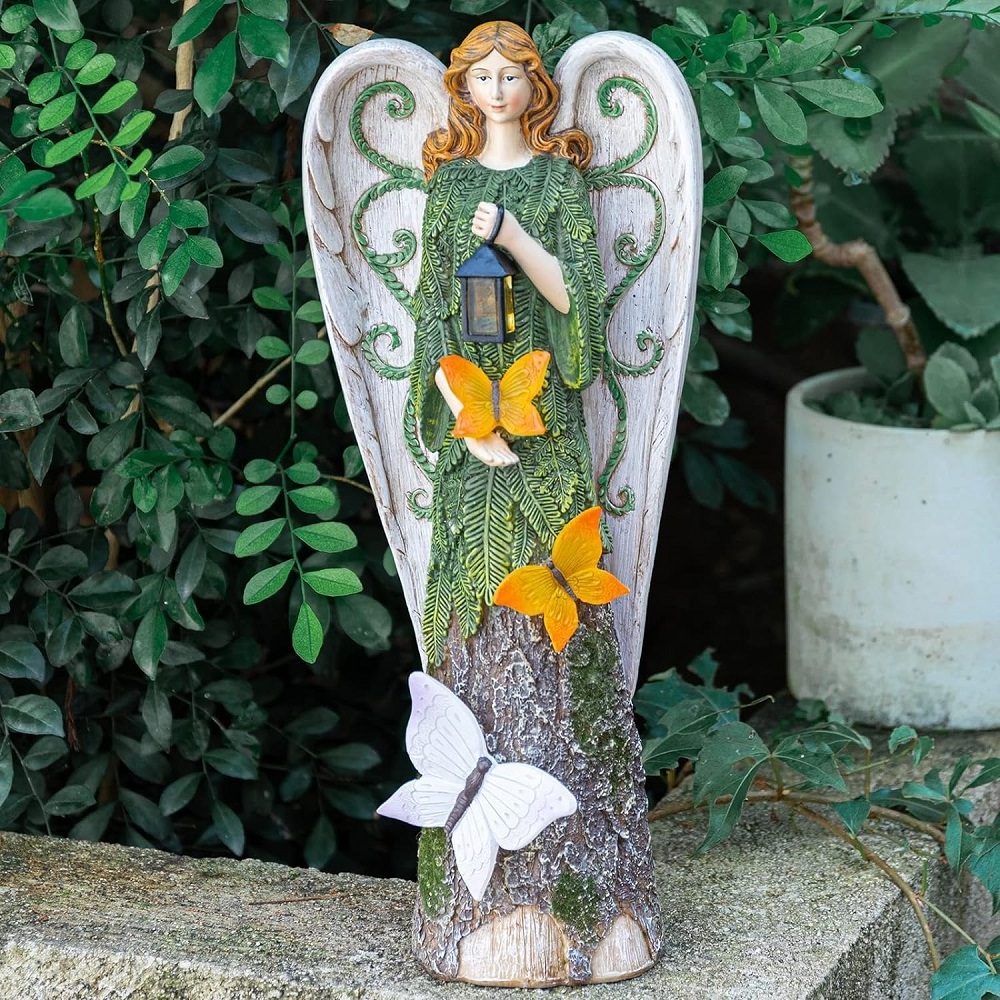 Resin Outdoor Patio Garden Sculptures Angel Figurines Memorial Decor Gifts for Mom Grandma