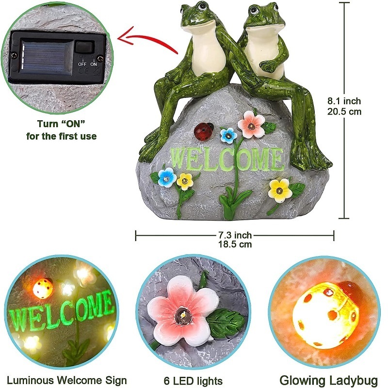 Resin Crafts & Gifts Solar Couple Frog Statue for Garden Decor Outdoor Lawn Decor Figurines for Patio