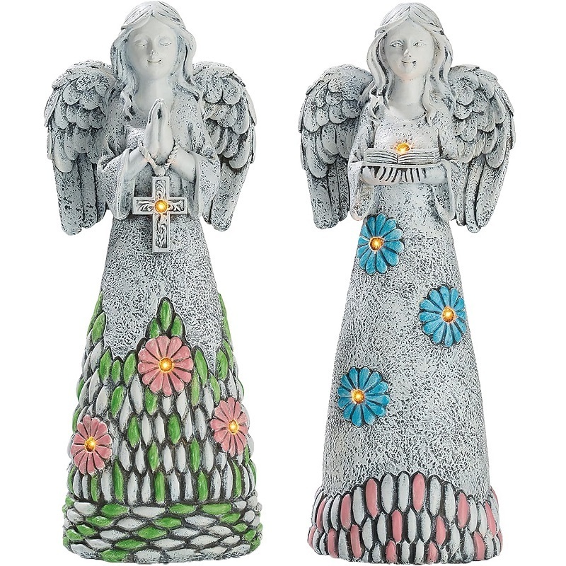 Resin Angel Figurines Solar Garden Statues Outdoor Sculptures for Patio Yard Lawn Decorations