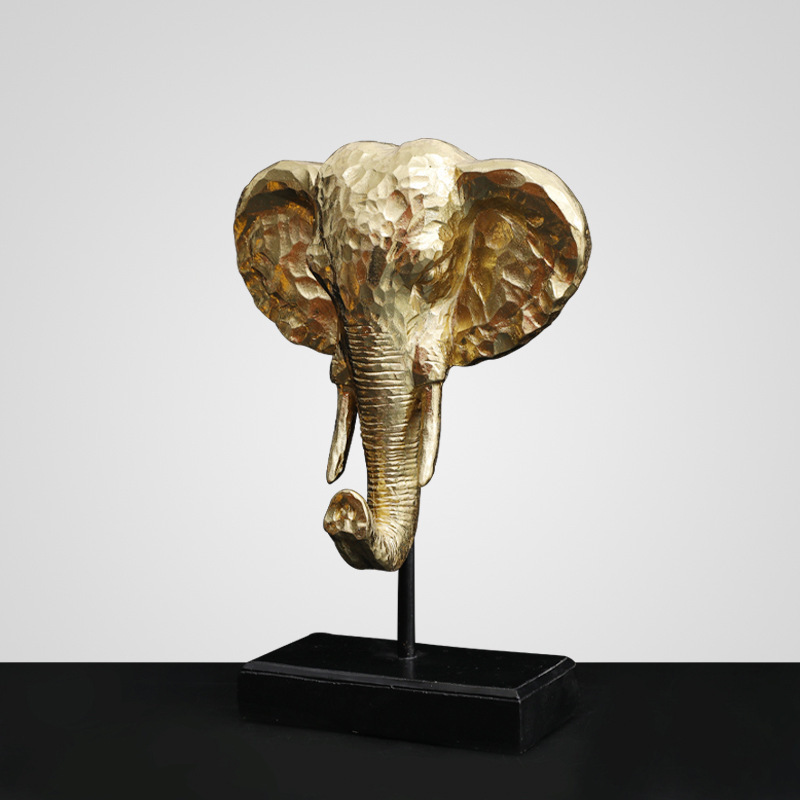 Resin Statue Gold Elephant Sculptures Animal Head Wall Decor Elephant Head Figurines