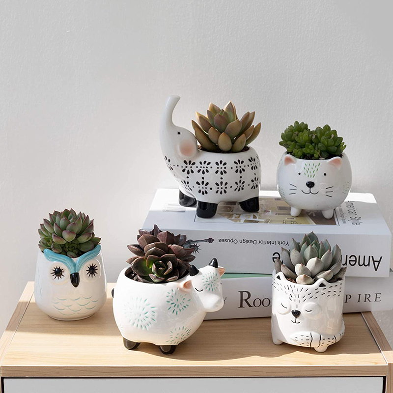 Succulent Planter Pots Cute Ceramic Animal Set Home Decor Gifts