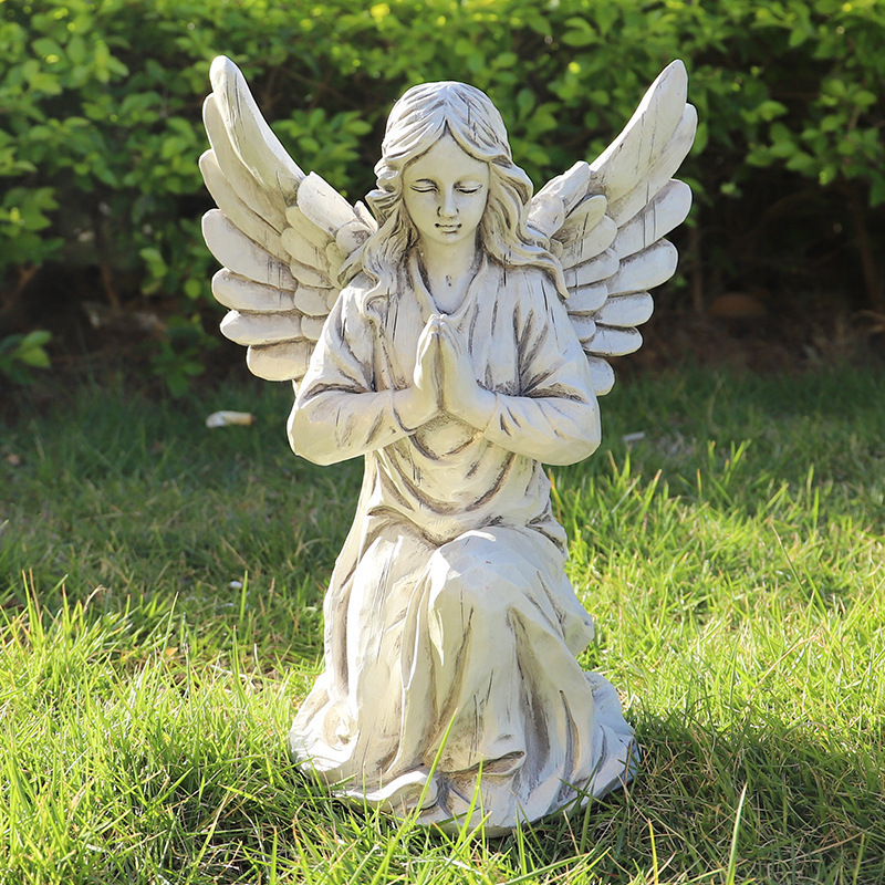 Resin Memorial Gifts Outdoor Garden Sculpture Pray Angel Figurines for Cemetery Decorations