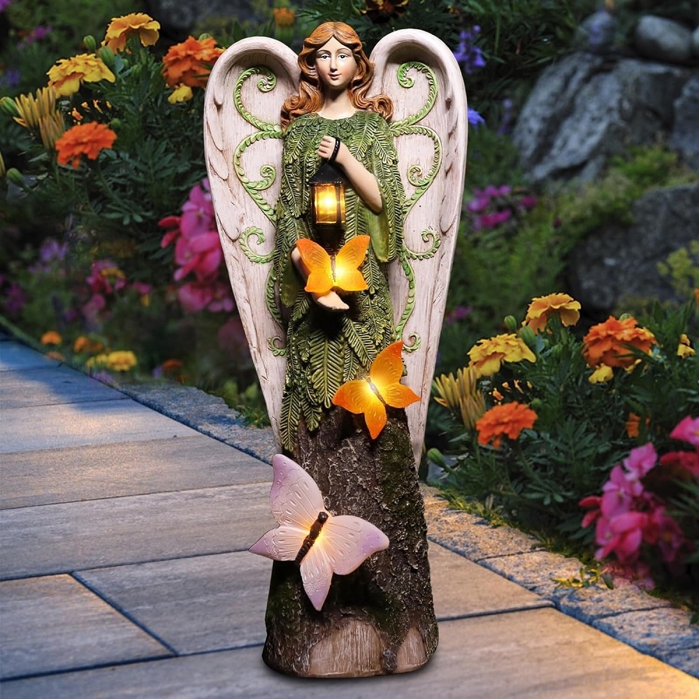 Resin Outdoor Patio Garden Sculptures Angel Figurines Memorial Decor Gifts for Mom Grandma