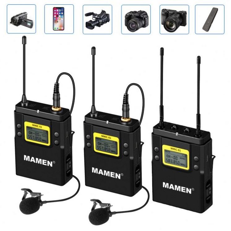 Double channel wireless interview recording microphone wireless clip collar headset lavalier lapel microphone