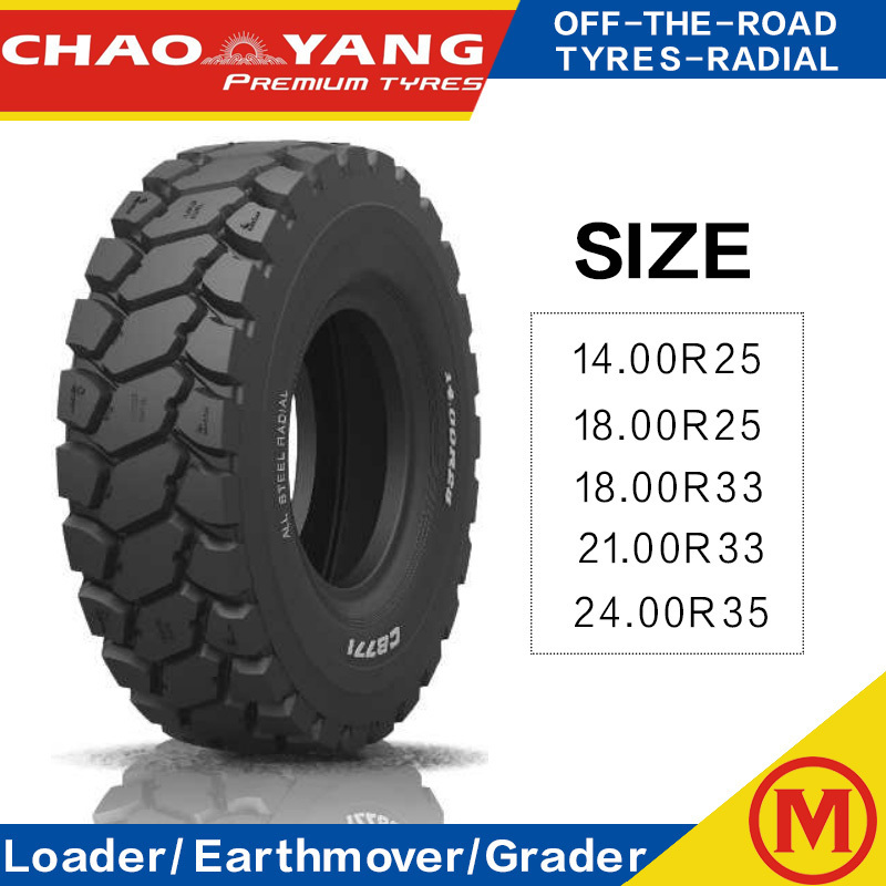 Chaoyang brand CB771 1400R25 1600R25 1800R25 1800R33 2100R33 2400R35 OTR radial off road cranes tires