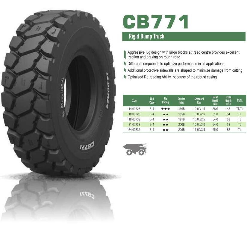 Chaoyang brand CB771 1400R25 1600R25 1800R25 1800R33 2100R33 2400R35 OTR radial off road cranes tires