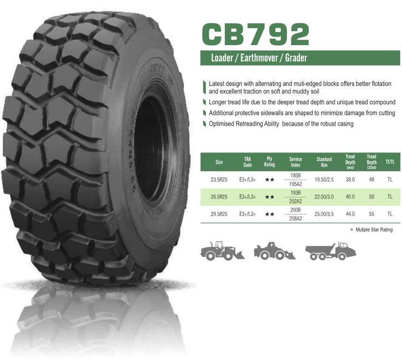 Chaoyang brand loader earthmover grader CB792 otr tires 23 .5-25 26.5R25 29.5R25 off road backhoe loader tire