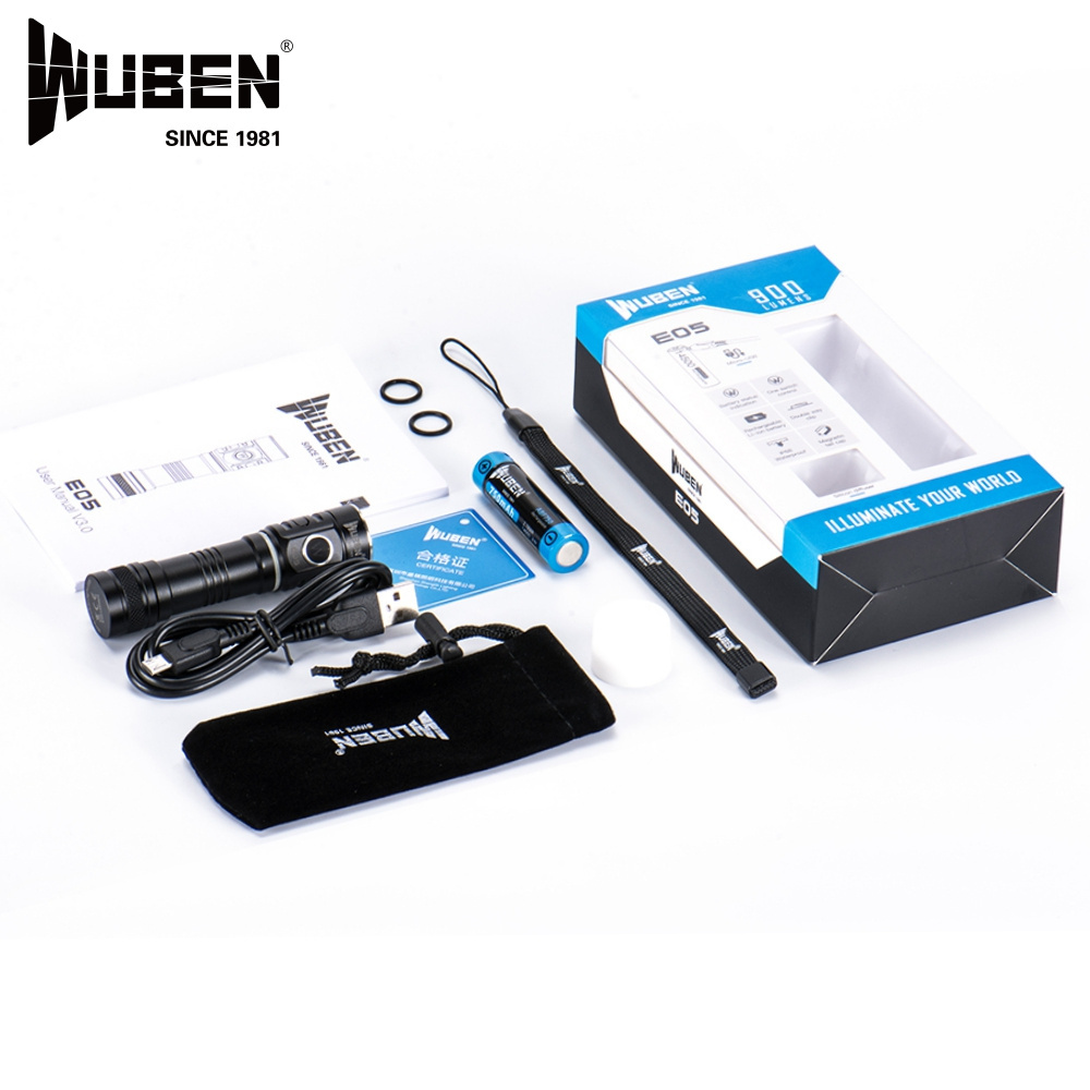 WUBEN E05 EDC flashlight 900LM 130meters 6 modes XPL LED Magnetic tailcap Double way clip included 14500 battery torch