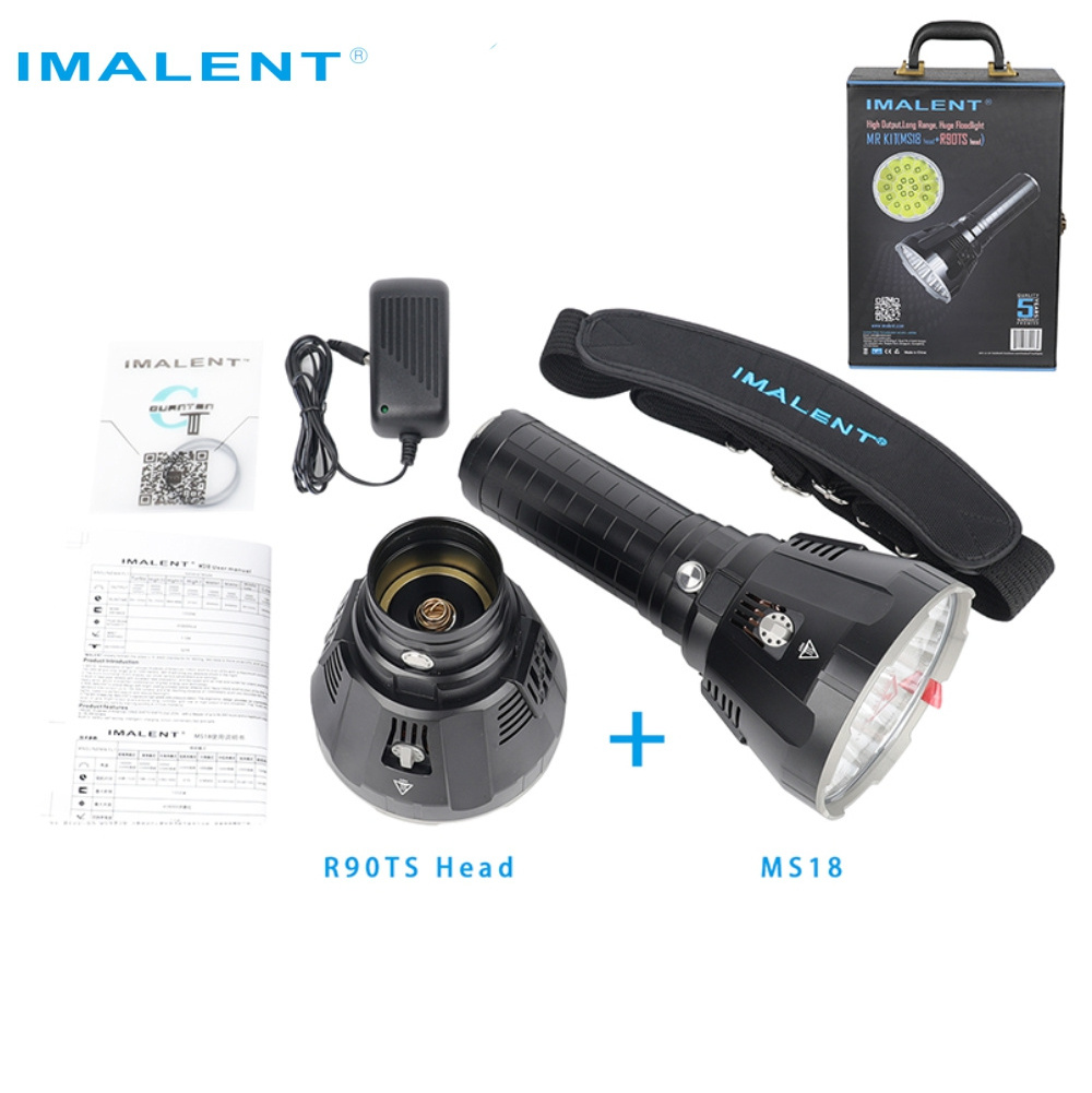 Original IMALENT MS18 LED Flashlight+R90TS Head Set XHP35 HI XHP70 100000 lumens rechargeable Flashlight for Search  IMALENT kit