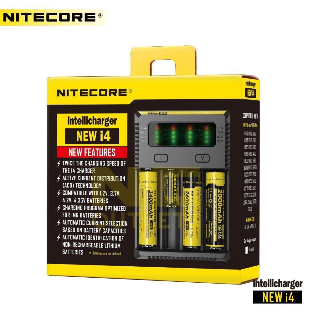 Nitecore new i4 EU AU UK US plug IMR Li ion AA 18650 DC 12V universal rohs battery charger