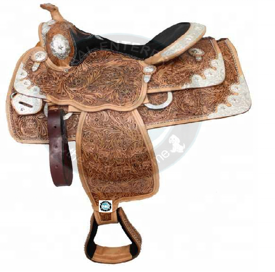 Manaal Enterprises Premium Horse Silver Genuine Cowhide Leather Western Show Horse Saddle Classic Show Saddle