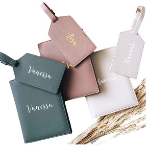 Custom Leather Luggage Tags Set with Passport Holder Wedding Favor Gift Luggage Tags