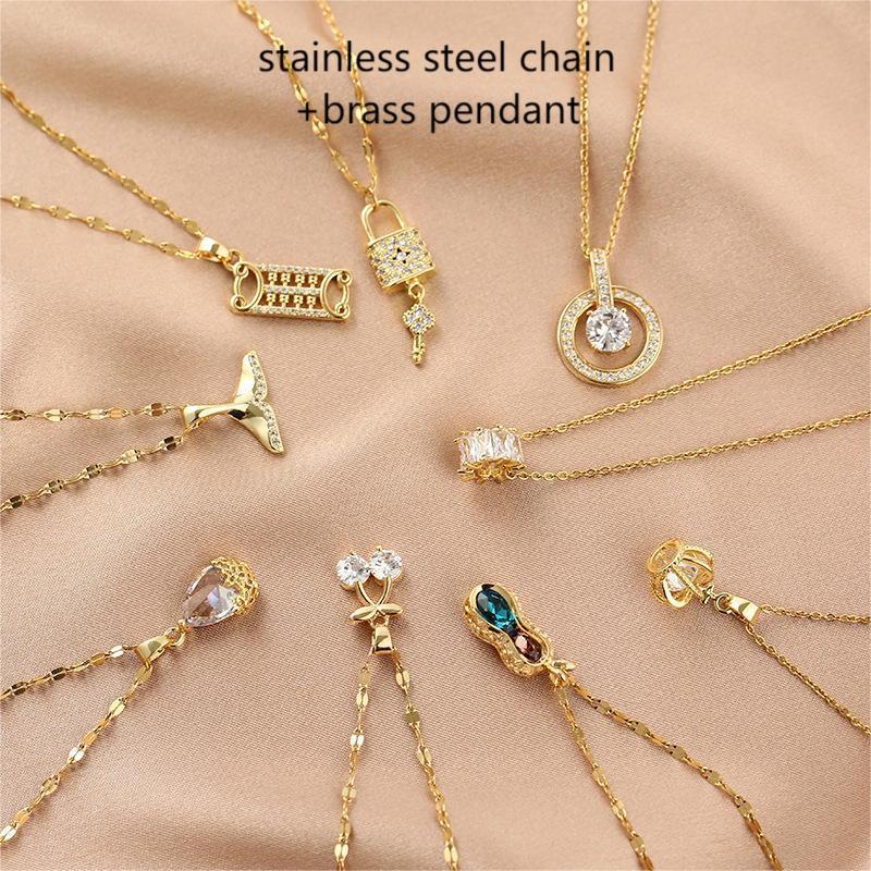 High Quality Luxury 18K Gold Plated Zircon Crystal Pendant Necklace Stainless Steel Gemstone Necklace For Women Jewelry