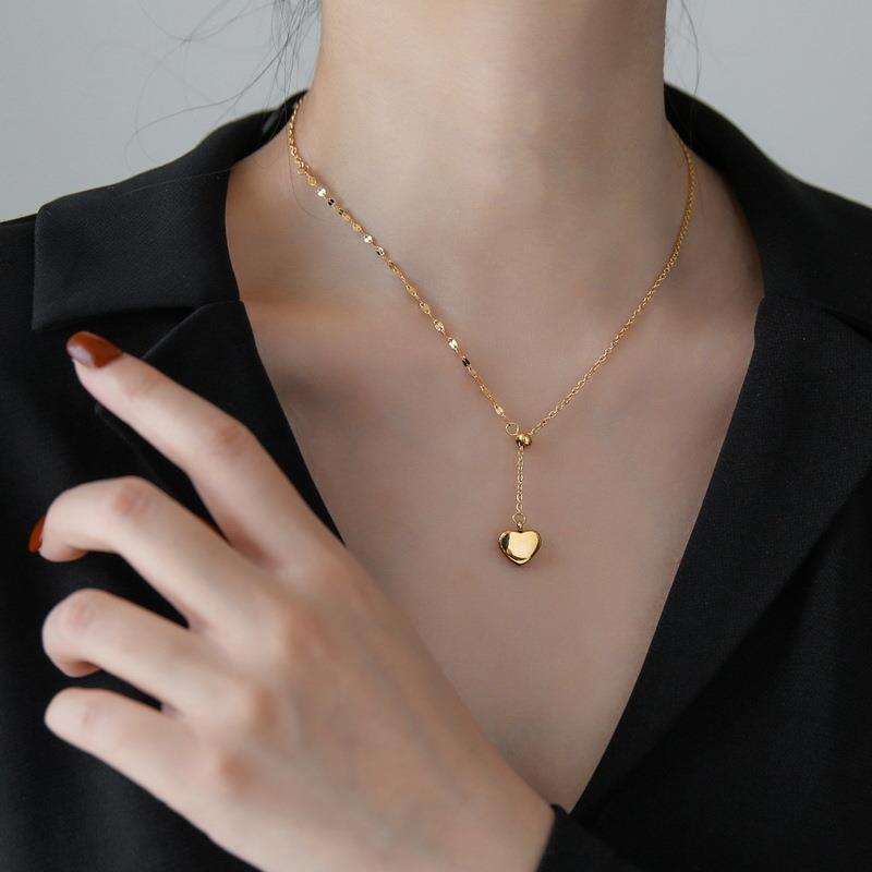 Simple Neck chain Stainless Steel 18K Gold Plated Necklace Female Summer Free Collar Love Peach Heart Chain