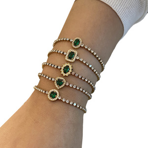 Luxury Emerald Zirconia CZ Heart Bracelet Charm Vintage Stainless Steel 18K Gold Plated Set Fashion Fine Jewelry for Women Lady