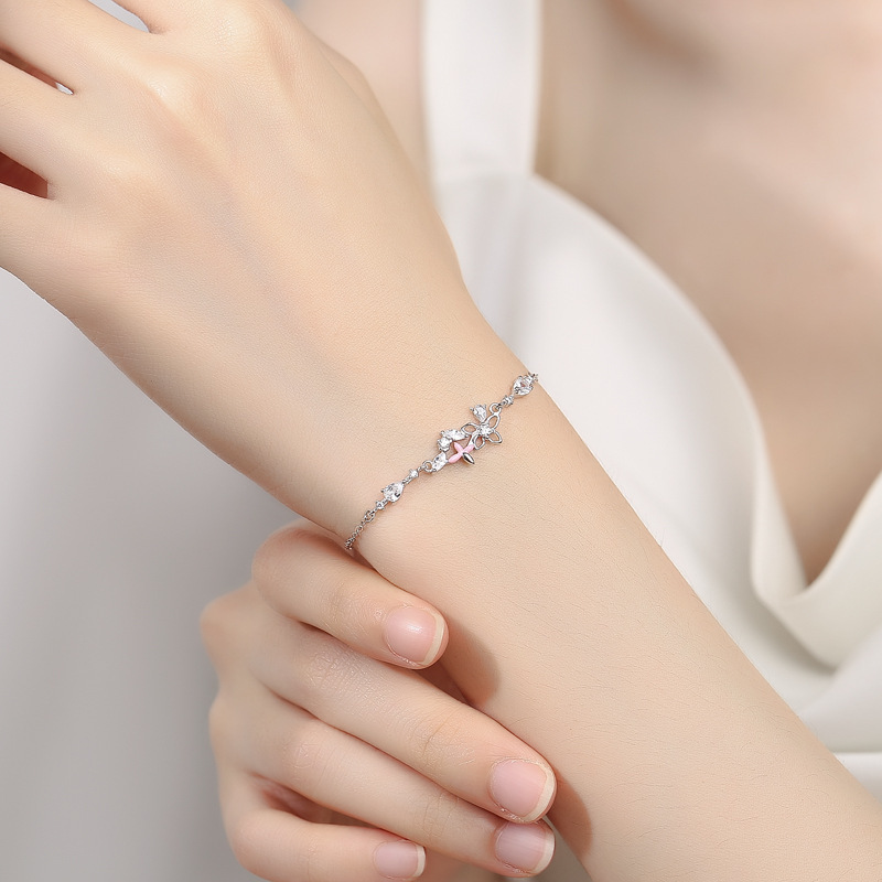 Flower Shape Fashion s925 Silver White Gold Plated Fine Zircon Jewelry Delicate Accessories Minimalist Bracelet For Women