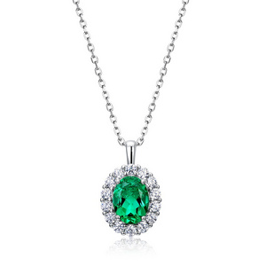 Carline Custom Luxury Oval Cut Lab Grown Emerald 925 Sterling Silver Gem Stone Iced Out Pendant Necklace Jewelry