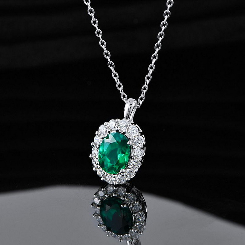 Carline Custom Luxury Oval Cut Lab Grown Emerald 925 Sterling Silver Gem Stone Iced Out Pendant Necklace Jewelry