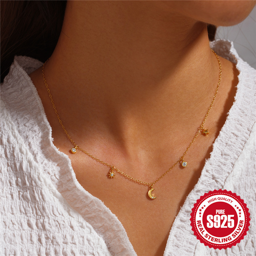 minimalist jewelry sun moon necklace s925 sterling silver jewelry zircon necklace 18k gold plated jewelry for wom