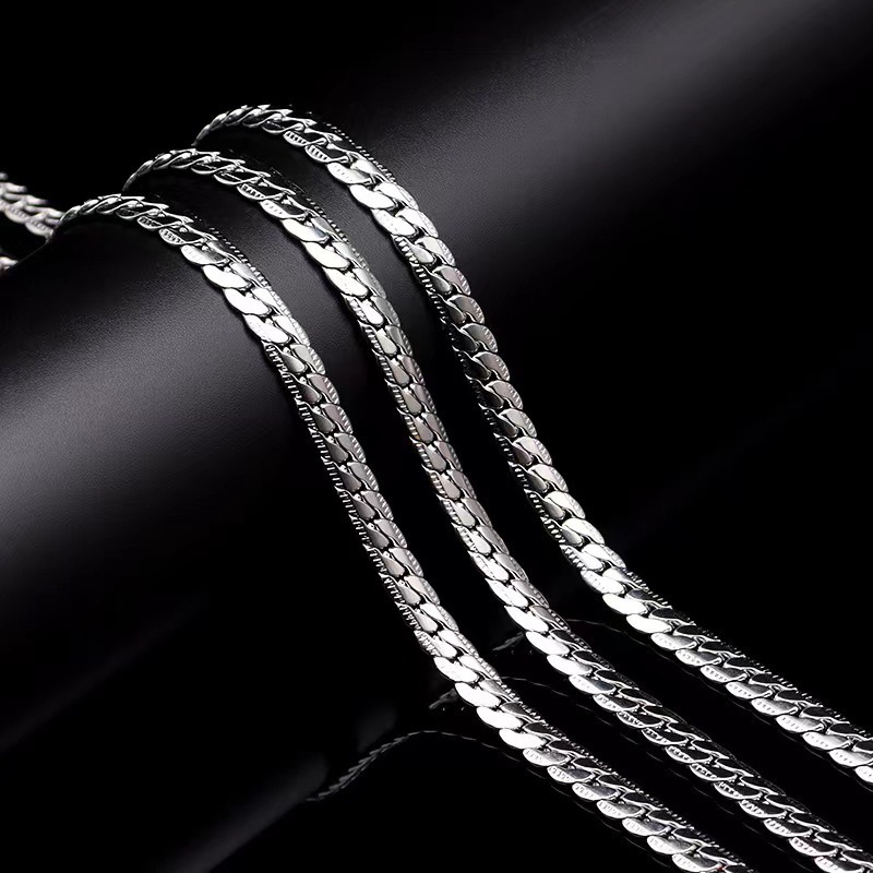 OEM Custom Hip Hop Jewelry Silver Flat Cuban Link Chain Punk 8mm Embossed Stainless Steel Cuban Bracelet Necklace For Men