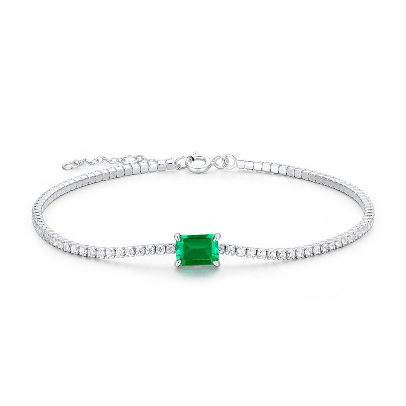 Carline Factory Wholesale 925 Silver Colombia Lab Created Gemstone Green Emerald 5A Cubic Zirconia Tennis Bracelet For Women