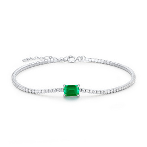 Carline Factory Wholesale 925 Silver Colombia Lab Created Gemstone Green Emerald 5A Cubic Zirconia Tennis Bracelet For Women