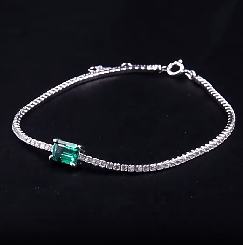 Carline Factory Wholesale 925 Silver Colombia Lab Created Gemstone Green Emerald 5A Cubic Zirconia Tennis Bracelet For Women