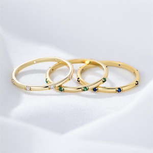 Carline Wholesale Women Silver 925 Gold Plated Zircon Rings Minimalist Jewelry Ring Sets Sterling Silver Jewellery