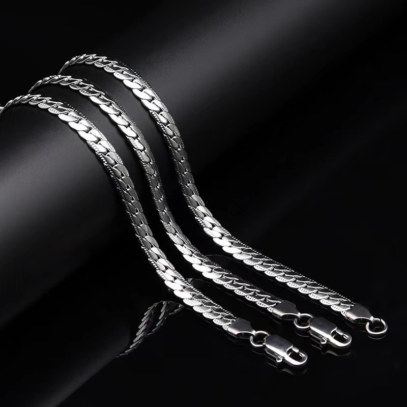 OEM Custom Hip Hop Jewelry Silver Flat Cuban Link Chain Punk 8mm Embossed Stainless Steel Cuban Bracelet Necklace For Men