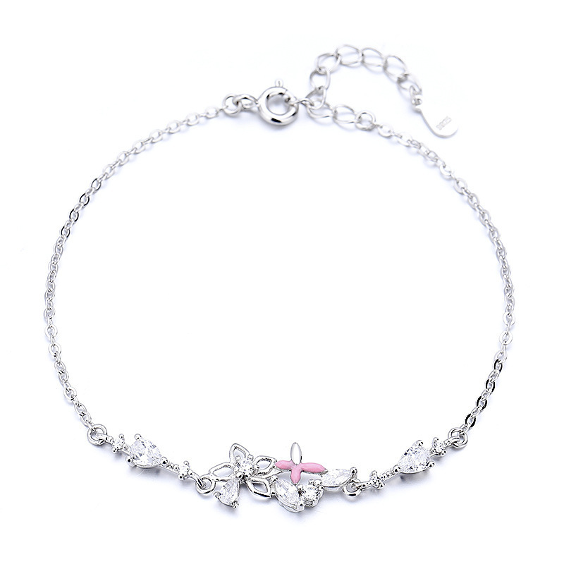 Flower Shape Fashion s925 Silver White Gold Plated Fine Zircon Jewelry Delicate Accessories Minimalist Bracelet For Women